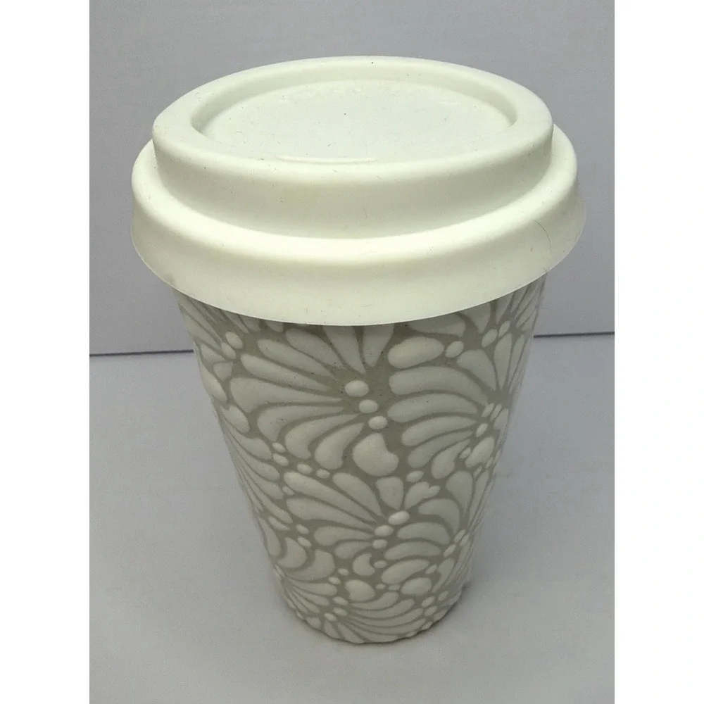 Talavera Coffee Cup, Tea Cup with Silicone Lid Hand Painted 15 oz